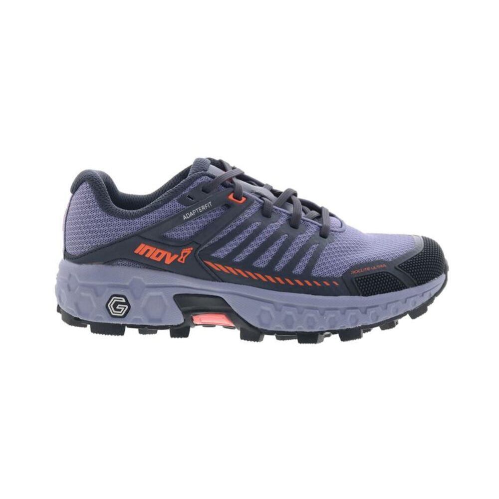 Inov-8 Purple and Black Trail Running Shoes with Orange Accents